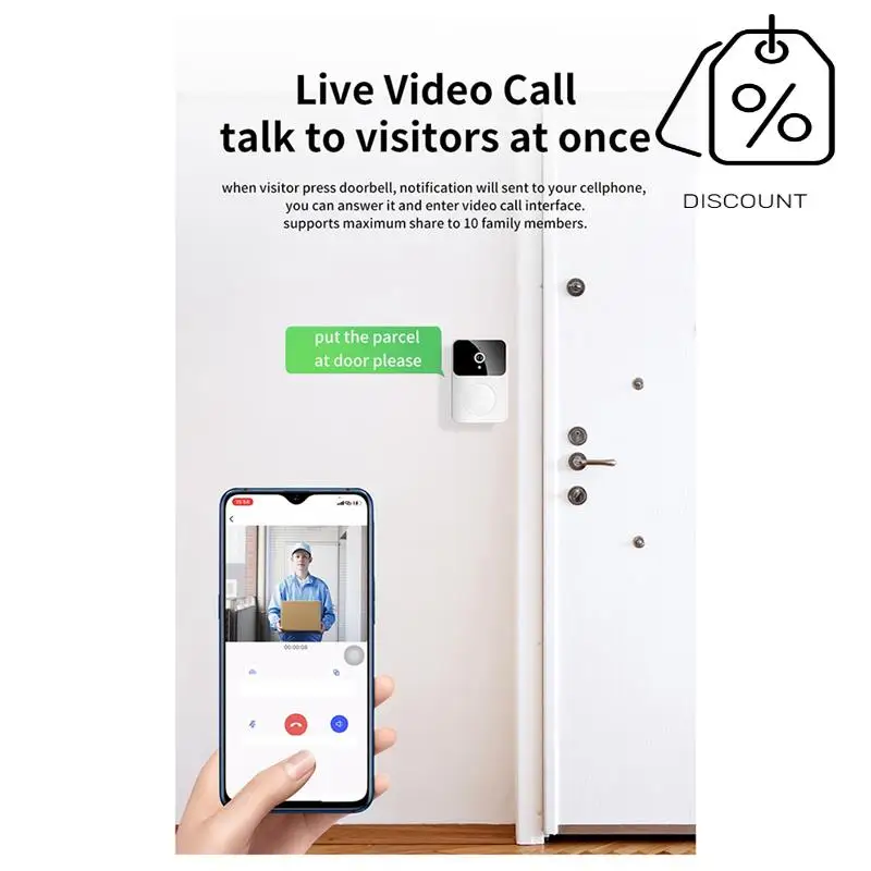 ABMF-X9 Беспроводной визуальный дверной звонок Интеллектуальный бытовой звонок Визуальный вызов Переменный голосовой домофон Напоминание о просмотр в реальном времени