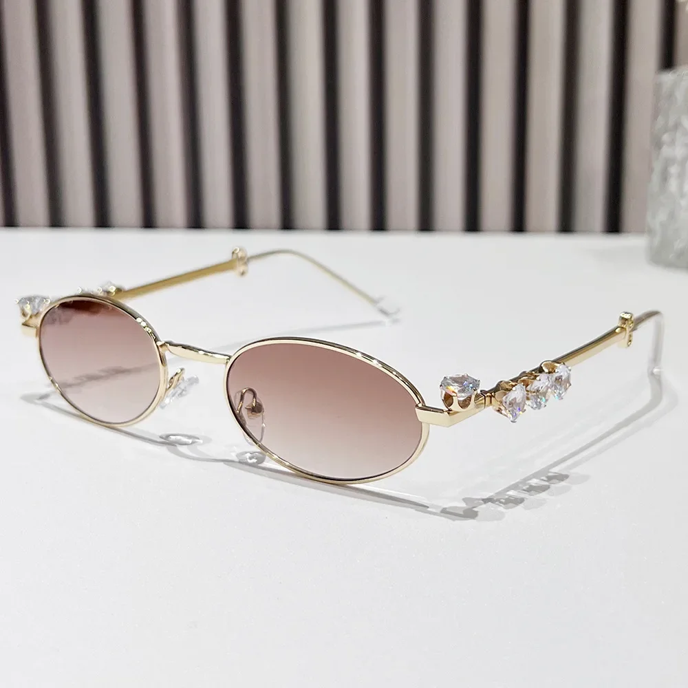 Luxury Diamond Metal Oval Frame Sunglasses for Women Small  display picture 1