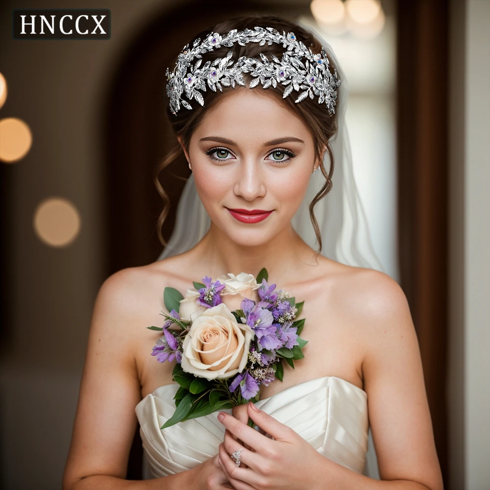 

HNCCX Bridal Hair Band Crystal AB Hair Hoop Bride Hair Accessories Alloy Leaf Headdress Women Headwear For Wedding Party CP664