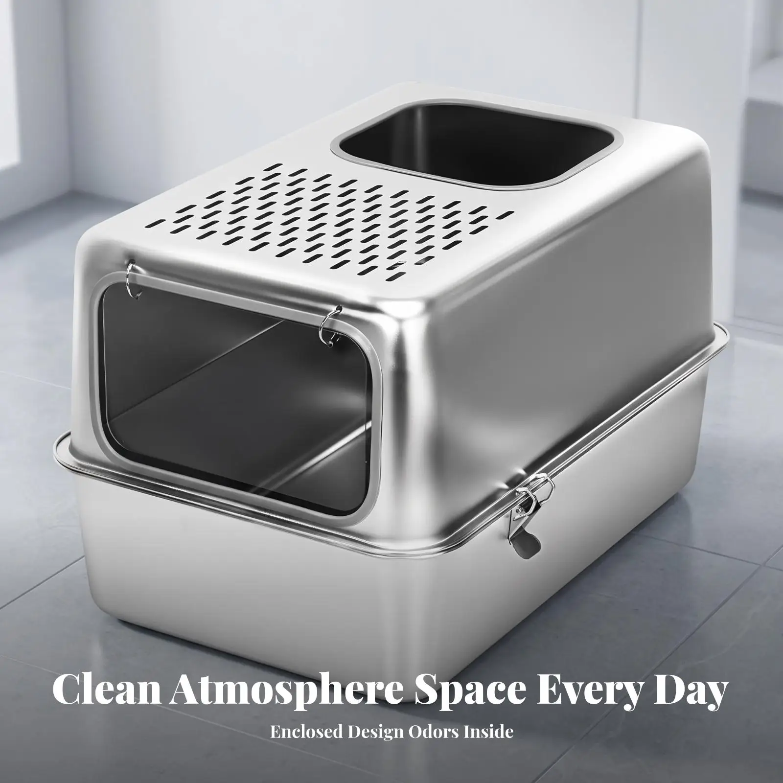 Enclosed Cat Litter Box Leak-Proof Stainless Steel Litter Box Pet Supply