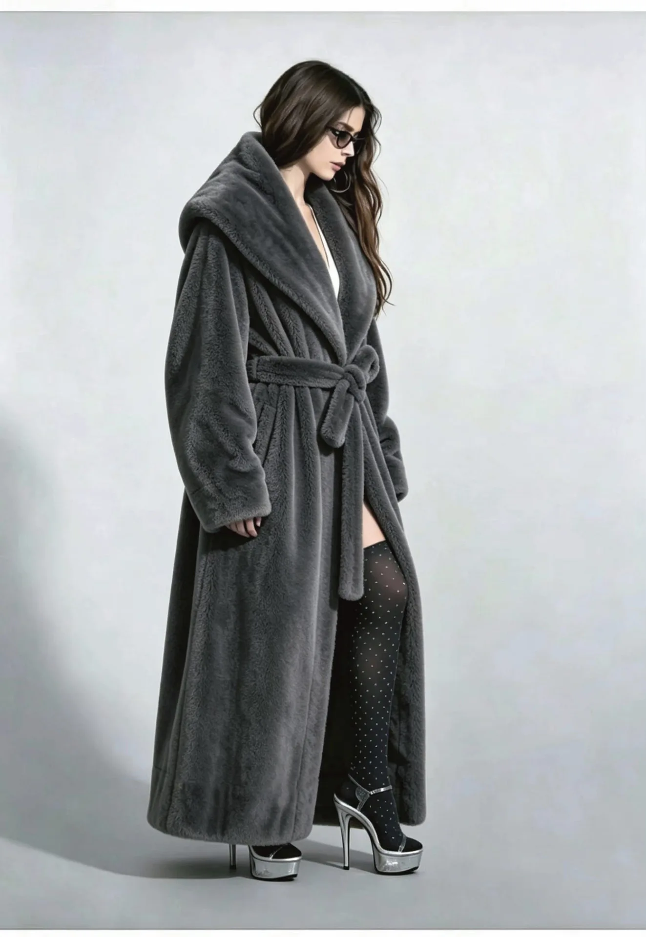 Long Coats Women Faux Fur Jackets Turn Down Collar Coat Thick Warm Y2k Streetwear Jacket Work Lace Up Tight Waist Autumn Winter