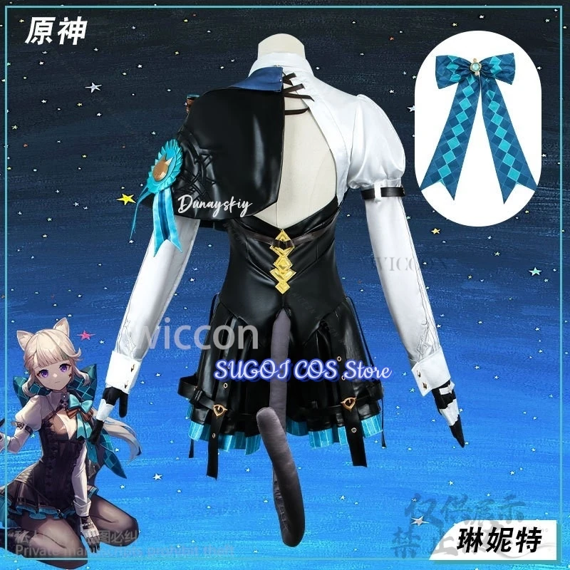 Anime Game Genshin Impact Cosplay Lynette Magician Costume Furry Earwear Tail Dress Lolita For Girls Woman Halloween Customized
