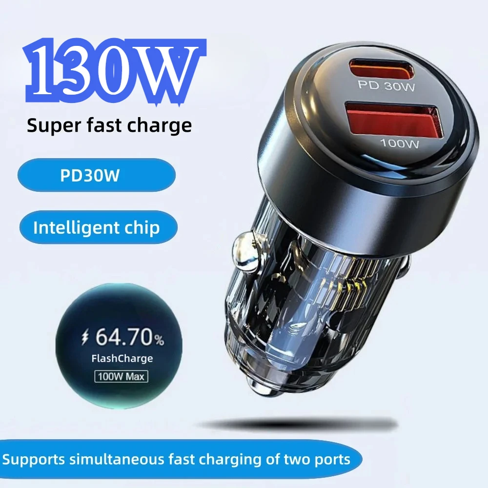 130W PD USB Car Charger Adapter Super Fast Charging Type USB C Car Quick Charger in Car Mobile Phone for iPhone 15 Xiaomi Huawei