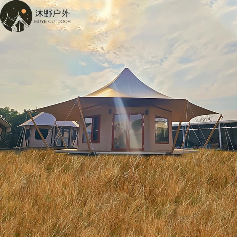 Camp, hotel, tent, overnight stay, wooden house, B&B, leisure and entertainment tent, catering tent, large space, shade room