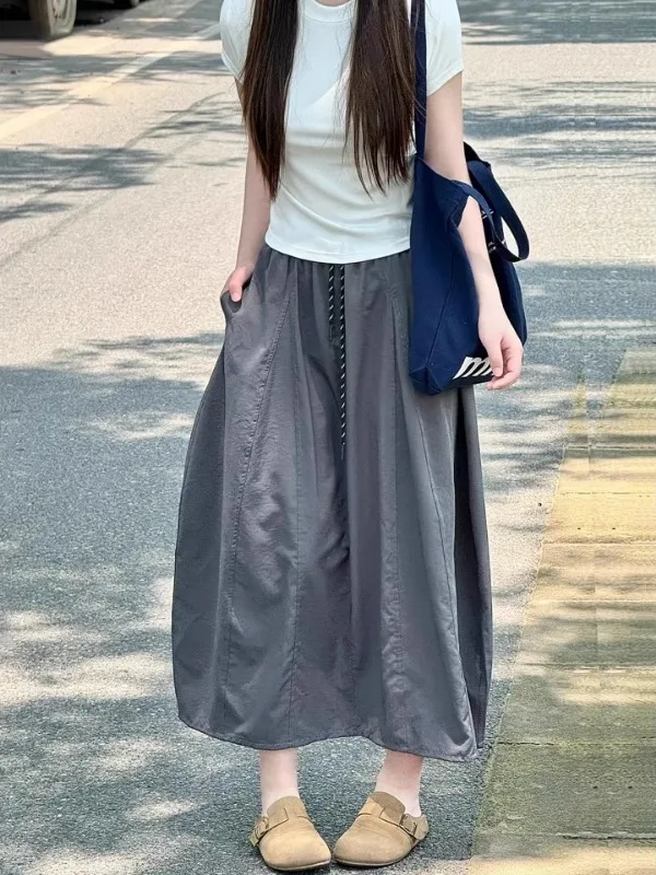 

plus Size A-Line Skirt Workwear Summer Thin Slimming Versatile Long Skirt for Heavy MM High Waist Korean Style Commute