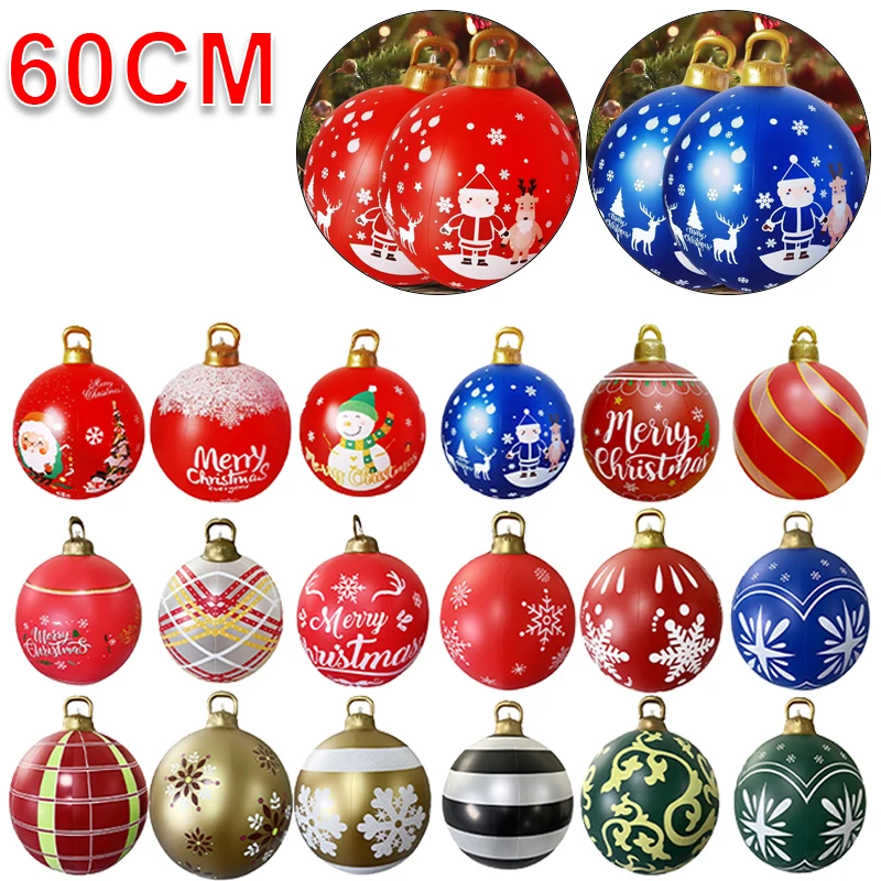 60CM Christmas Inflatable Ball No Light PVC Blow Up Ball 22 Styles Decorated Ball With Stakes To Fasten Ball Happy New Year