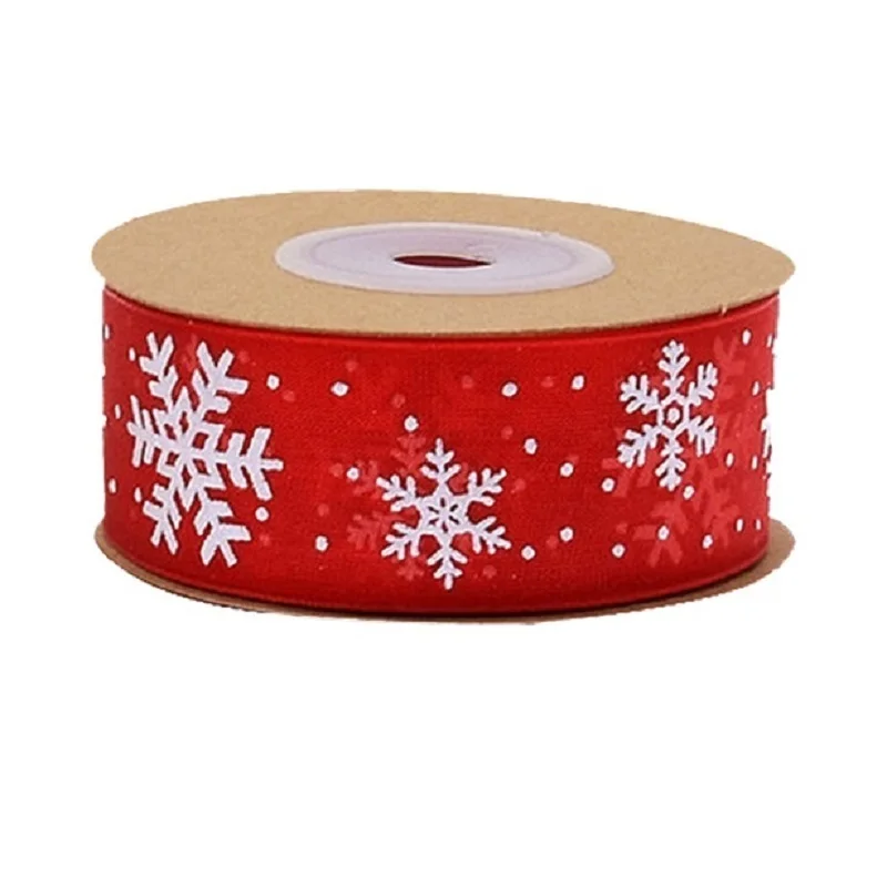 (10 Meters/roll) 25mm Red Organza Christmas Snowflake Ribbon Handmade Gift Packaging DIY Holiday Party Decoration Lace