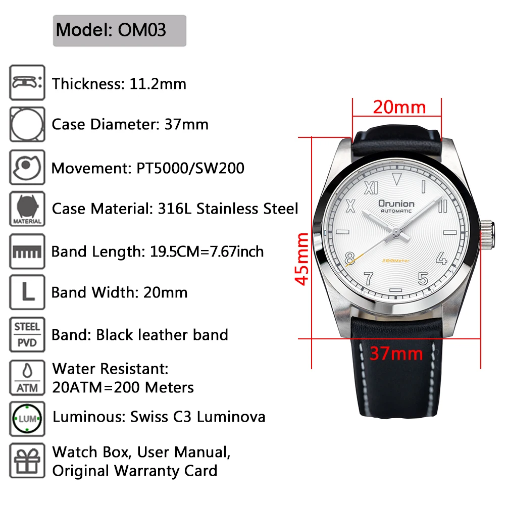 Proxima OM03 Fashion Watch for Men Stainless Steel Business Men Watches 20Bar Waterproof C3 Luminous Watch Luxury Wristwatch