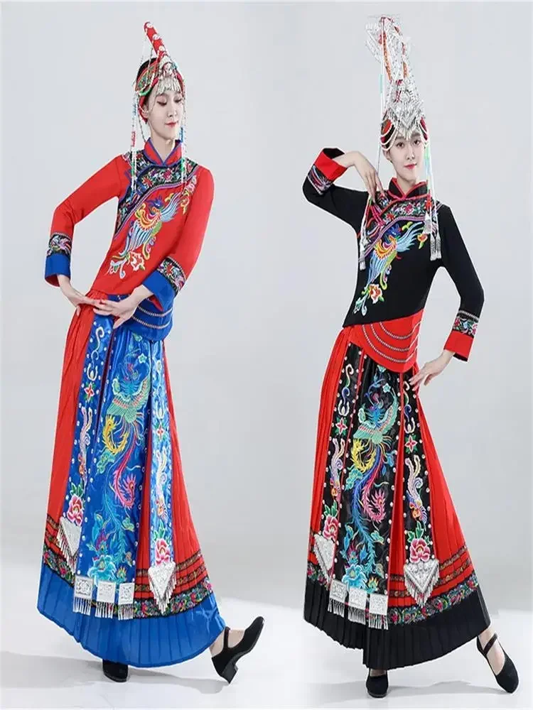 

Women's clothing stage performance high-end ethnic large size autumn and winter long embroidery fashion three-piece set