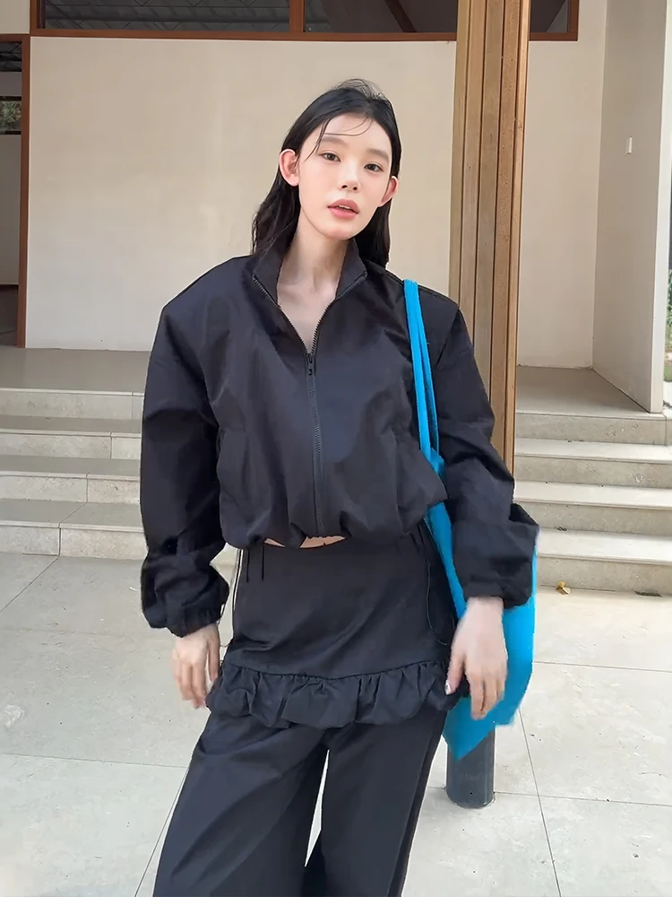 

Spring Summer Chic Sun Protection ort Jaet And Straight Leg Pants Two Piece Set Design Sense Stand Collar Asymmetrical Hem