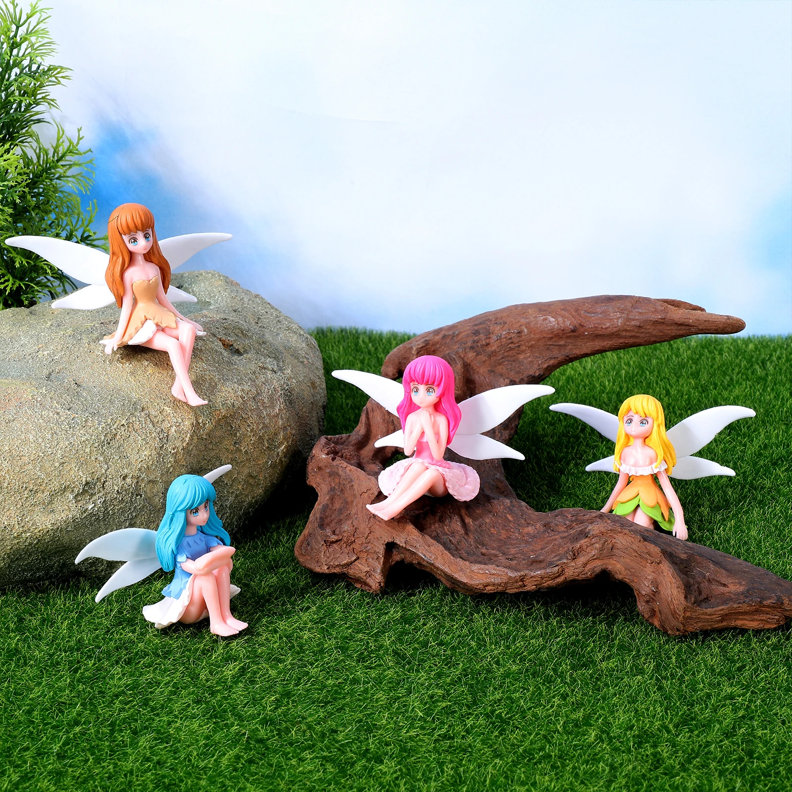 

4Pcs Moss Micro Landscape Decorations Miniature Flower Fairy Statues Adorable Fairy Garden Ornaments Desktop Home Decor Gift