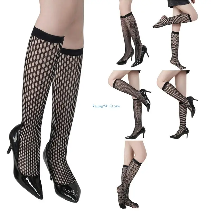 

P8DB Mesh Knee Highs Stockings Nylon Fishnets Tights Women's Knee Highs Socks