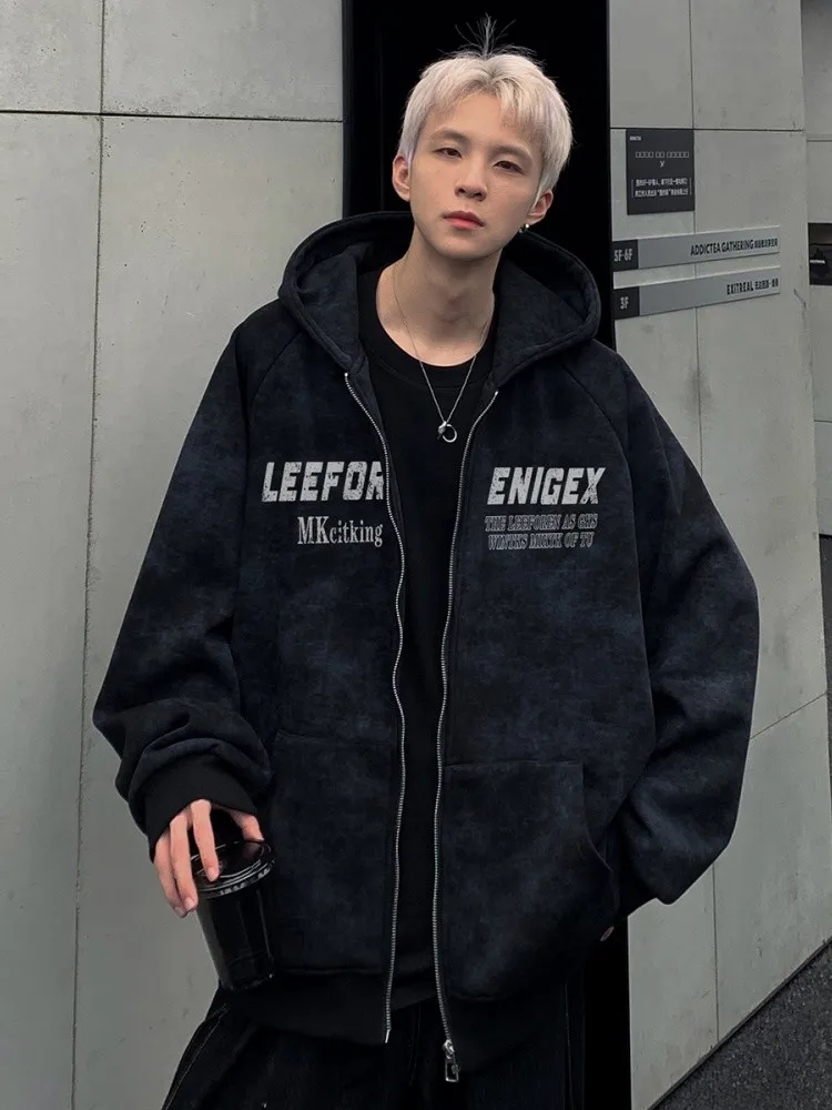 

Мужская винтажная толстовка-кардиган Waed с капюшоном, весна-осень, плотная, с принтом, повседневная, для образа дня (OOTD)