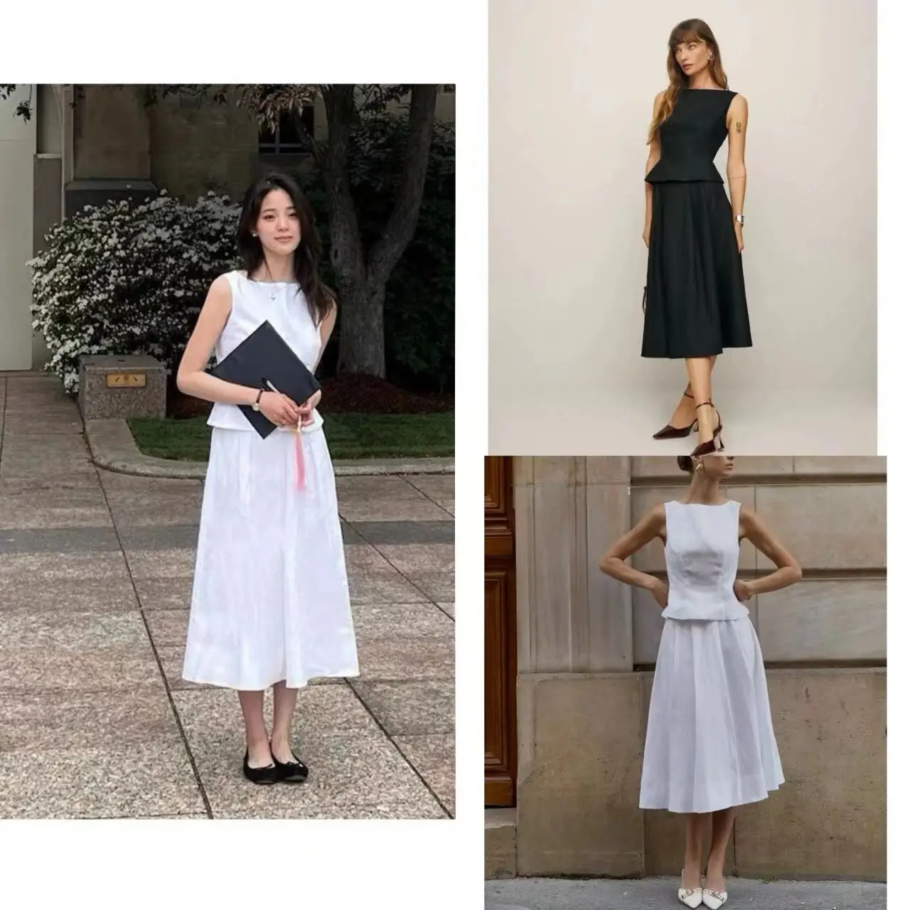 

Ou Yang Na 2024 Summer New Simple Elegance Linen Svel Waist-Cinching Top High Waist Pleated Skirt Set