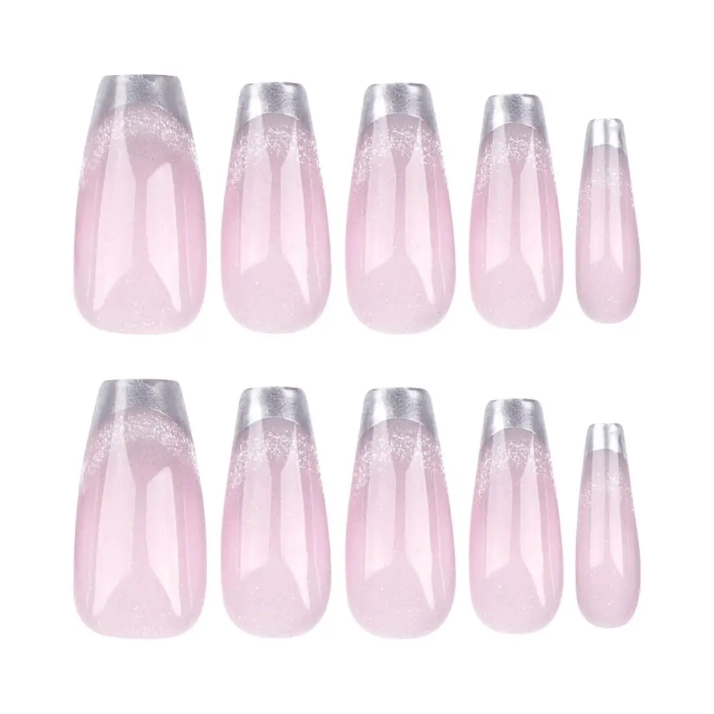 24 pièces manucure longue amande et ballerine faux ongles fleurs françaises paillettes faux Nials doux arc détachable presse sur les ongles femmes