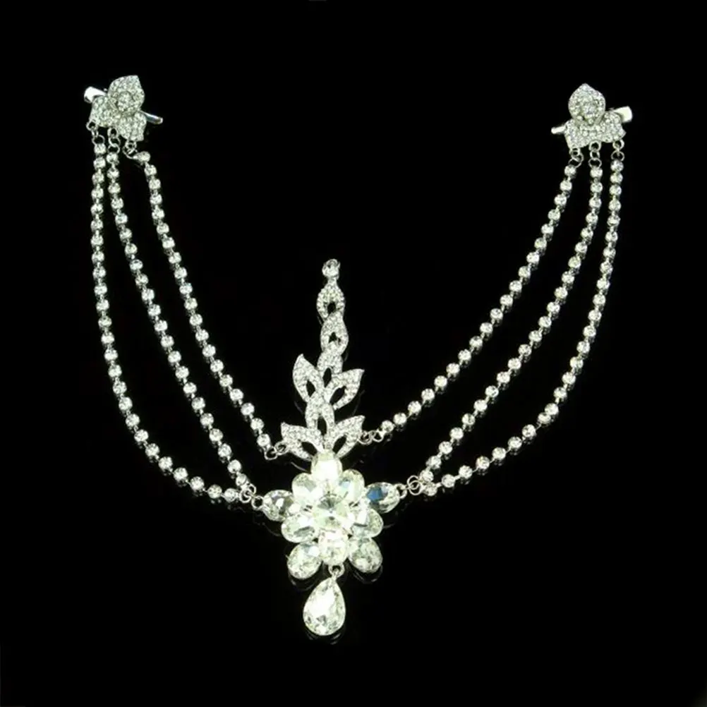

Sparkling Crystal Alloy Forehead Chain Hair Headdress Bridal Wedding Party Prom Costume Accessories Women Girls White