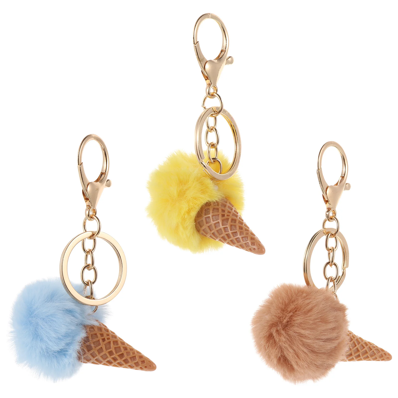 

TENDYCOCO 3 Pcs Ice Cream Keychain Pom Pom Charm Bag Car Pendant Imitation Adorable Key