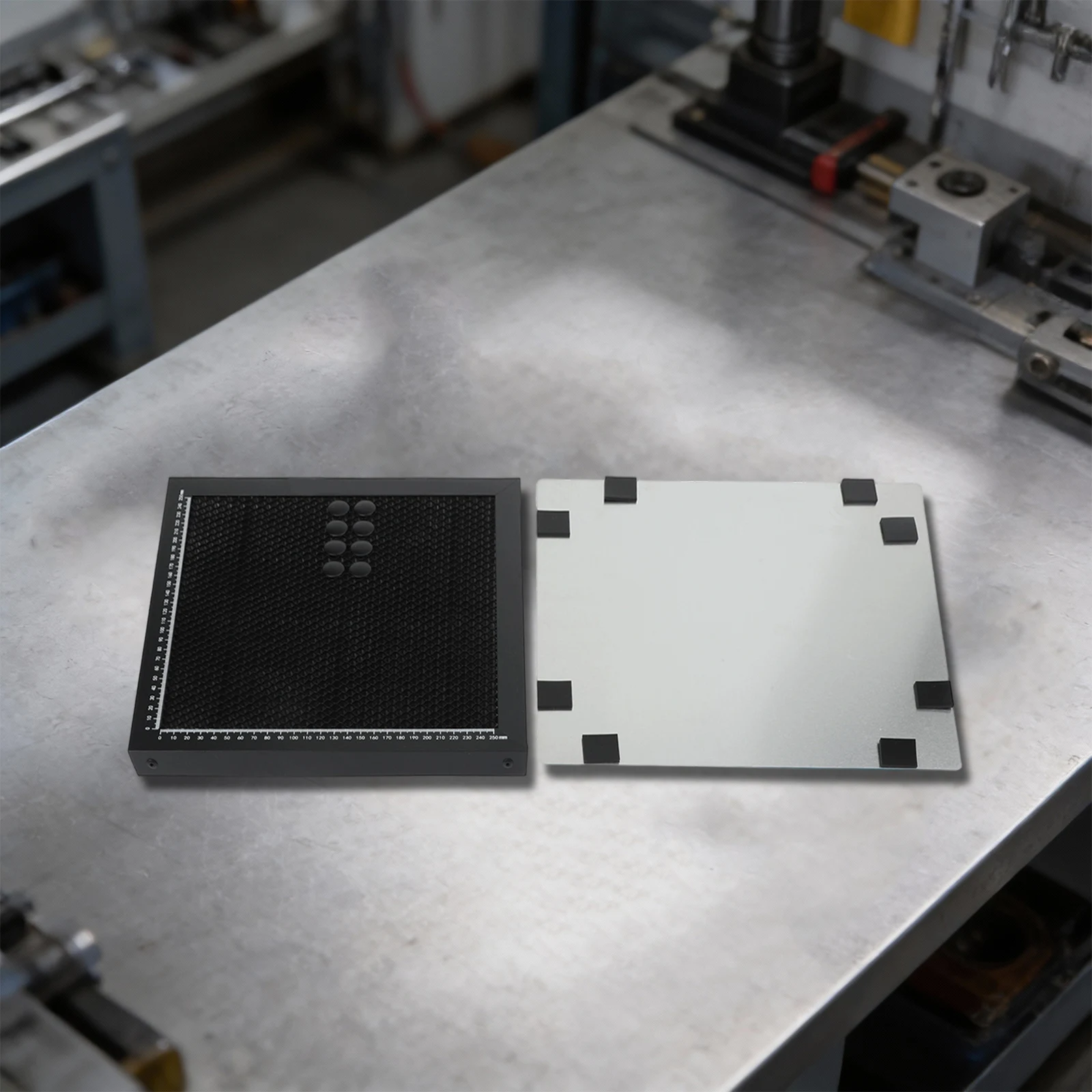 

engraving machine accessory workbench for Honeycomb board 300 by 300 millimeters with aluminum panel and measurement scale