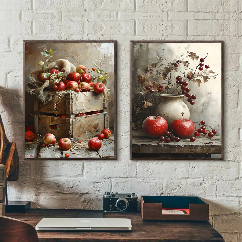Vintage Still Life Poster Prints Lemon Olive Tree Plants in Vase Wall Art Canvas Painting Botanical Antique Home Room Decor