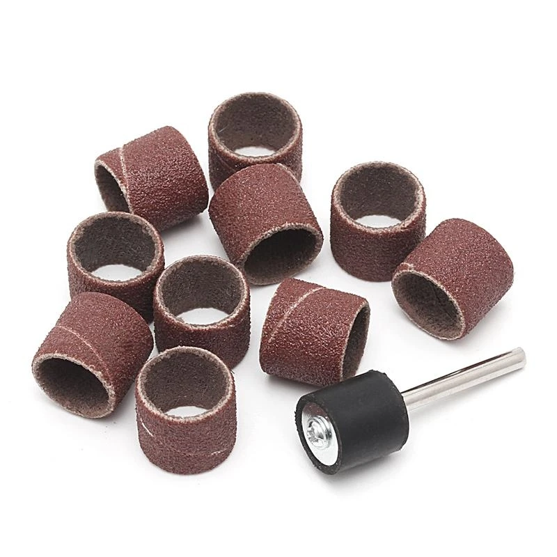 10 PCs 12,5mm Grit 80# Bandas lixagem +3,17mm Mandrel Rotary Tool Bits Bits 601a