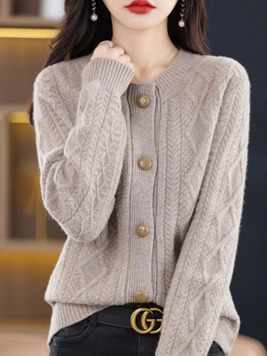 

Retro Knitted Wool Sweater ort Thiened Women's Autumn Winter Casual Loose Long Sve Versatile Knitted Open Cardigan