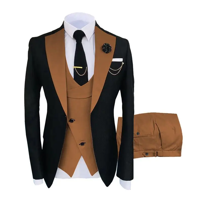 3 Pieces Wedding Men\'s Suits Slim Fit Business Cauasl Single Breaste Jacket Foraml Groomsmen Party Prom Suits(Blazer+vest+Pants)