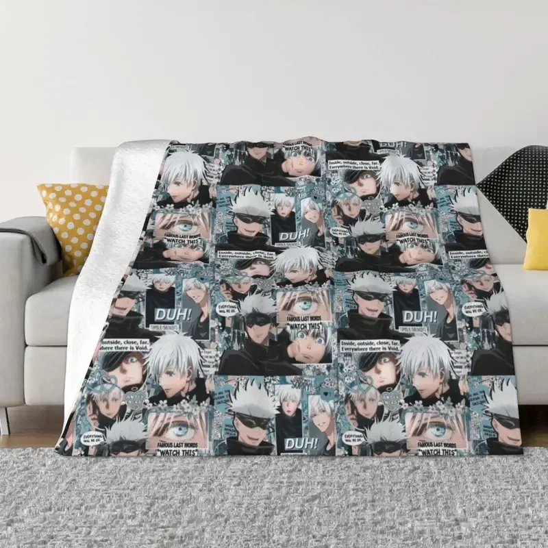 Gojo Satoru Collage Manga Blankets Coral Fleece Plush Summer Jujutsu Kaisen Soft Throw Blanket for Sofa Office Bedding Throws