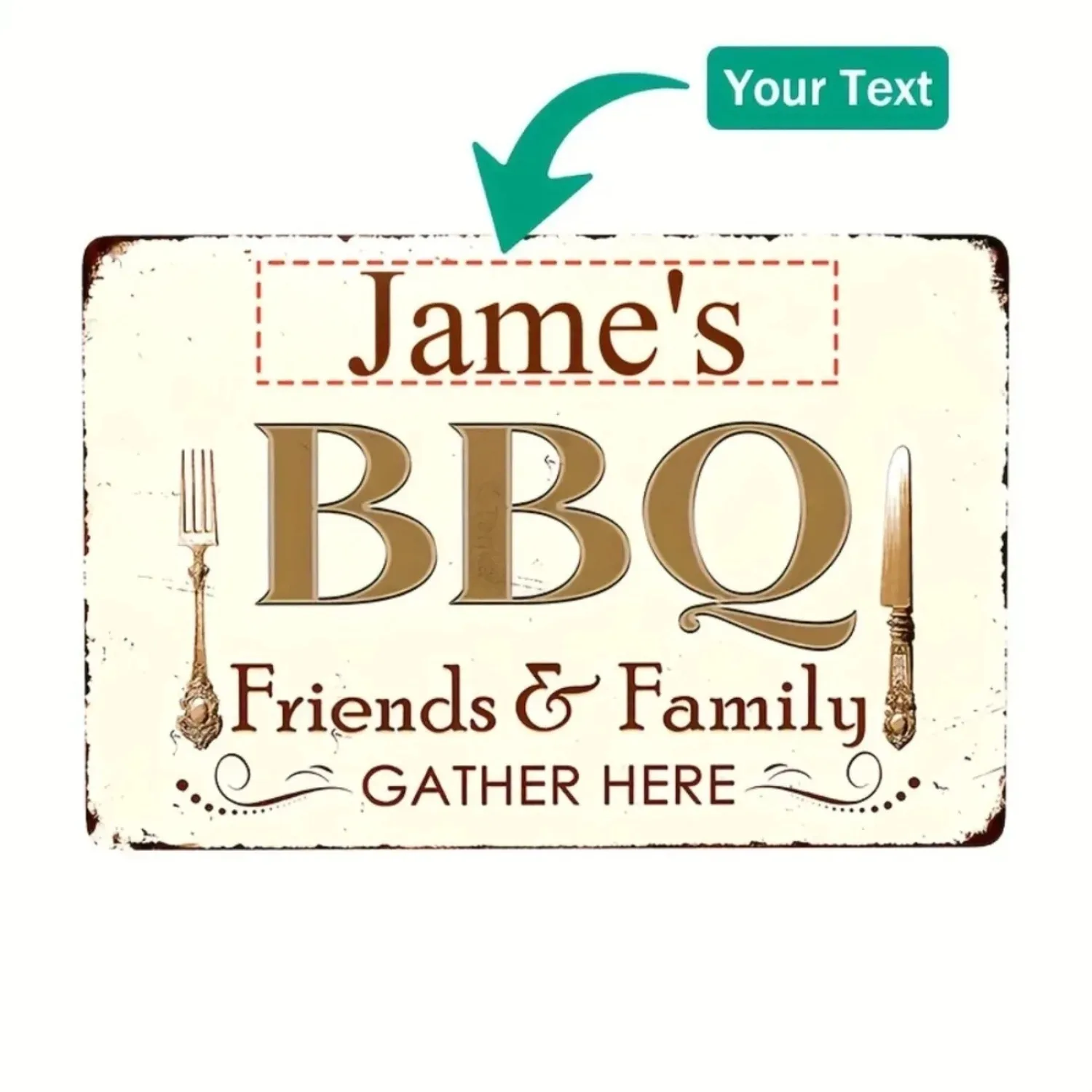 Personalisiertes BBQ-Themen-Dekoschild aus Metall, Wanddekoration, wasserdicht, staubdicht, ideal für Garten, Terrasse und Außenküche (Einzelstück)
