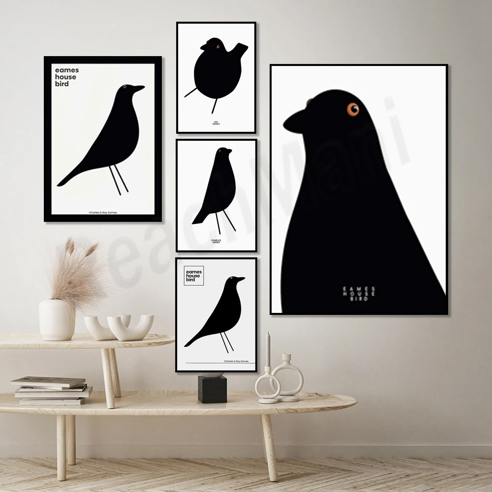 فيترا ملصق طائر أيقوني ، فن جداري قابل للطباعة بالأبيض والأسود ، طباعة فنية عتيقة في منتصف القرن ، ملصق بسيط #2