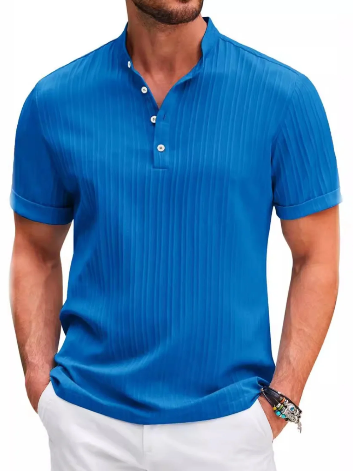 Herren Retro Gestreift Lässig Lose irt ort Sve Summer Faion Split Reine Farbe Lose Passform Bequem irt für Männer