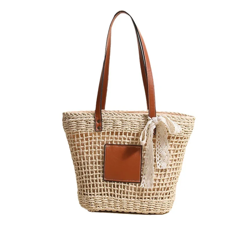 Personalized Hollowed Out Single Shoulder Woven Bag, New Silk Scarf Woven Bag, Vacation Style Beach Bag