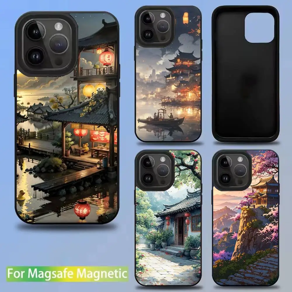 

Chinese Architecture Landscape Phone Case For iPhone 16,15,14,13,12,11,Pro,Max,Plus,Mini,SE Magsafe Magnetic Wireless Charging