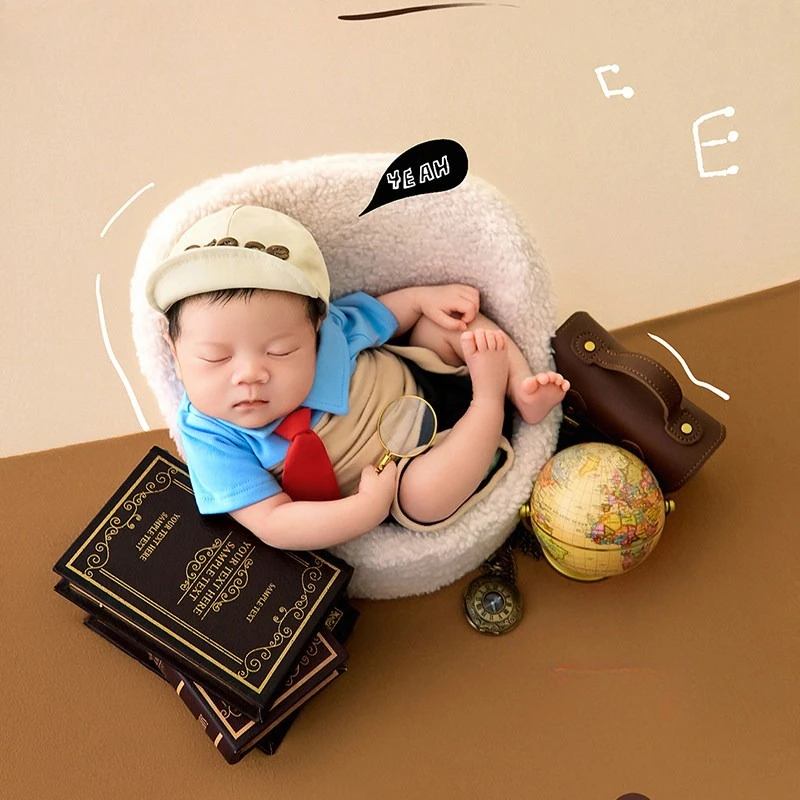Newborn Photography Props College Student Theme with Backdrop Outfit Schoolbag Globe Books Decorations for Studio Photoshoot view 2