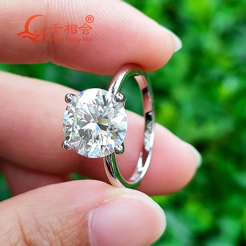 4CT 10mm round  S925 Silver D VVS white Moissanite  women's Ring Luxury Style gift wedding datting