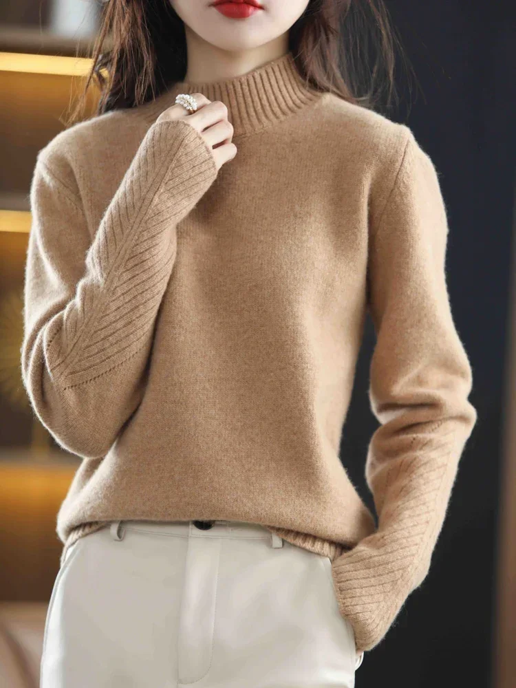 

New Autumn Winter Cashmere Sweater Thick High Neck Pullover Sweater 100% Wool Sweater Women's Loose Fashionable Knitted Top