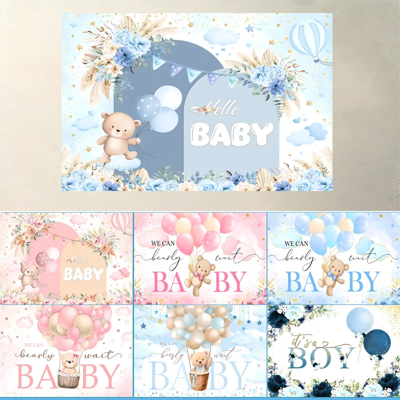 Oh Baby Jungen & Mädchen Babyparty-Hintergrund Blau Rosa Elefant Bär Themen-Banner Dekorationen Zubehör Requisiten für Jungen- und Mädchen-Babypartys