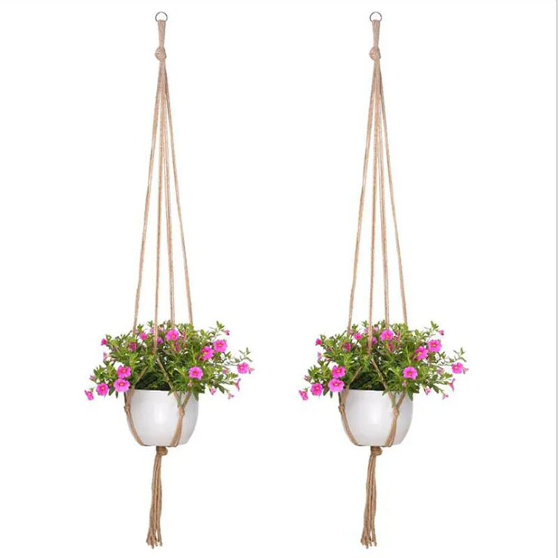 Handmade Macrame Flower Pot Hanging Basket Knotted Rope Flowerpot Net Bag Horticultural Door Balcony Courtyard Garden Decor