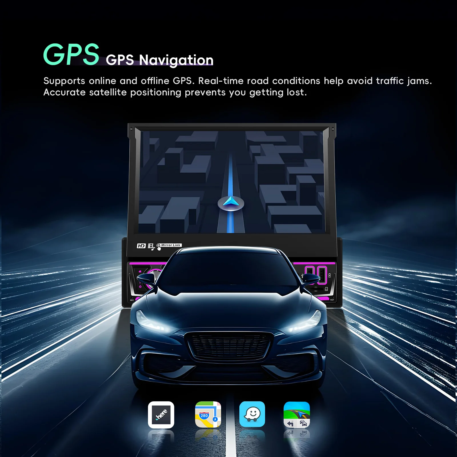 Podofo 7 ''1DIN IPS شاشة تعمل باللمس 4 + 64G Android15 Car Tereo Wireless Carplay GPS Navi Wifi FM RDS بلوتوث USB الوسائط المتعددة #5