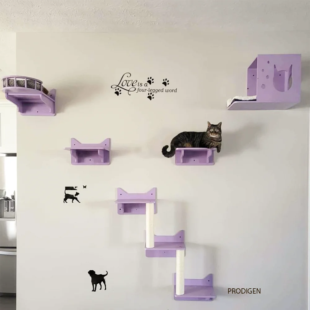 Cat Wall Activity Climbing Set Wall Mounted Cat Tree Shelves Hammock Scratching Post Cats Stairs Wood House Furniture Toys