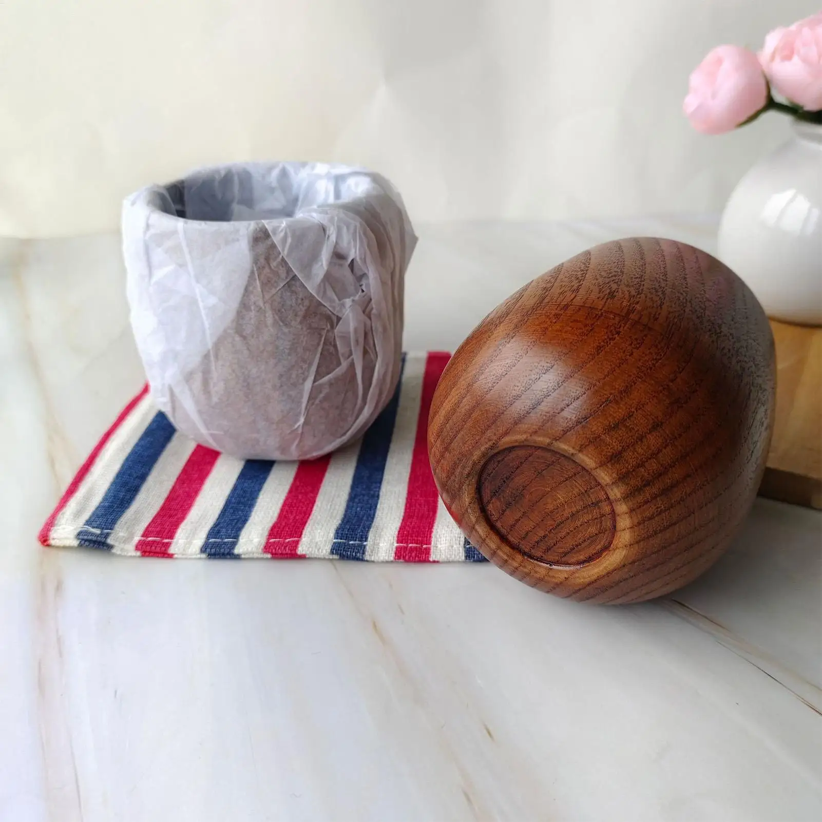 2pcs Rustic Wooden Whiskey Cups 180ml Handmade Charred Drinking Glasses Vintage Teacups for Home Kitchen Christmas Birthday Gift