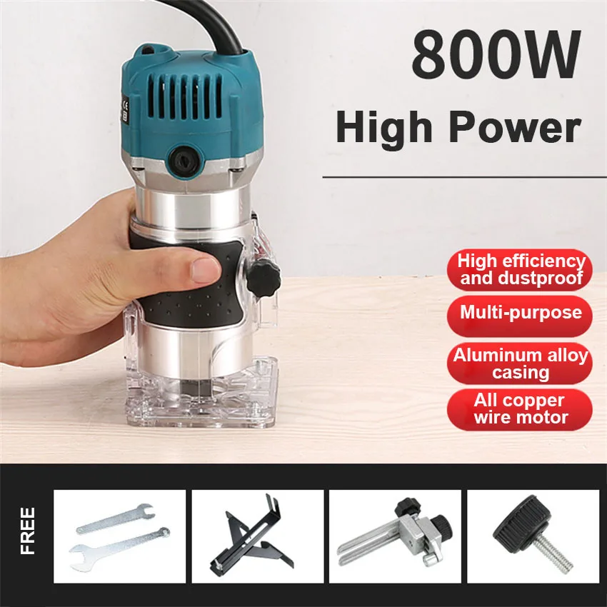 

Electric Wood Router Trimmer 800W 30000rpm Wood Milling Engraving Slotting Trimming Machine Hand Carving Machine Wood Router