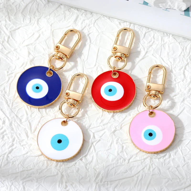 Minimalist Round Turkey Evil Eye Keychain Keyring For Friend Couple Gift Color Enamel Lucky Blue Eye Bag Car Airpods Box Jewelry