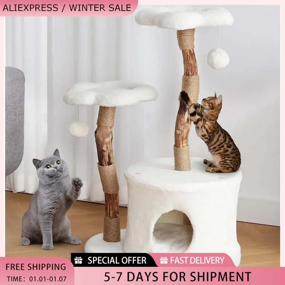 Solid Wood Cat Condo With Scratching Post Scraper Accessories Things Playground Wall Pet Luxury Large Cats Flower Cat Tree