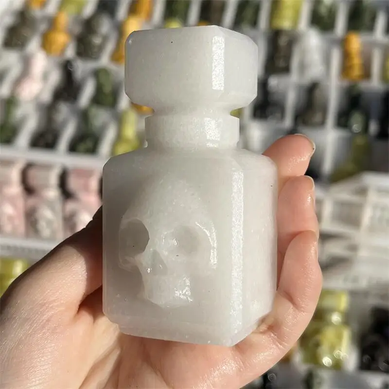 

Natural White Marble Jade Perfume Bottle Magic Bottle Carving Reiki Statue Christmas For Home Decoration Gift 1PCS