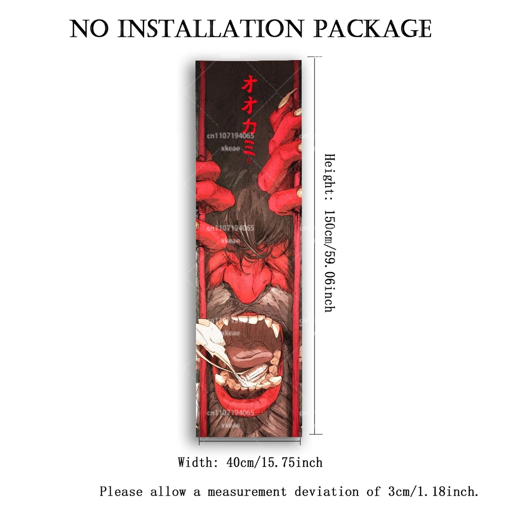 Japanese Ogre Vertical Tapestry, Anime Red Demon Wall Hanging, Cool Manga Art Home Decor