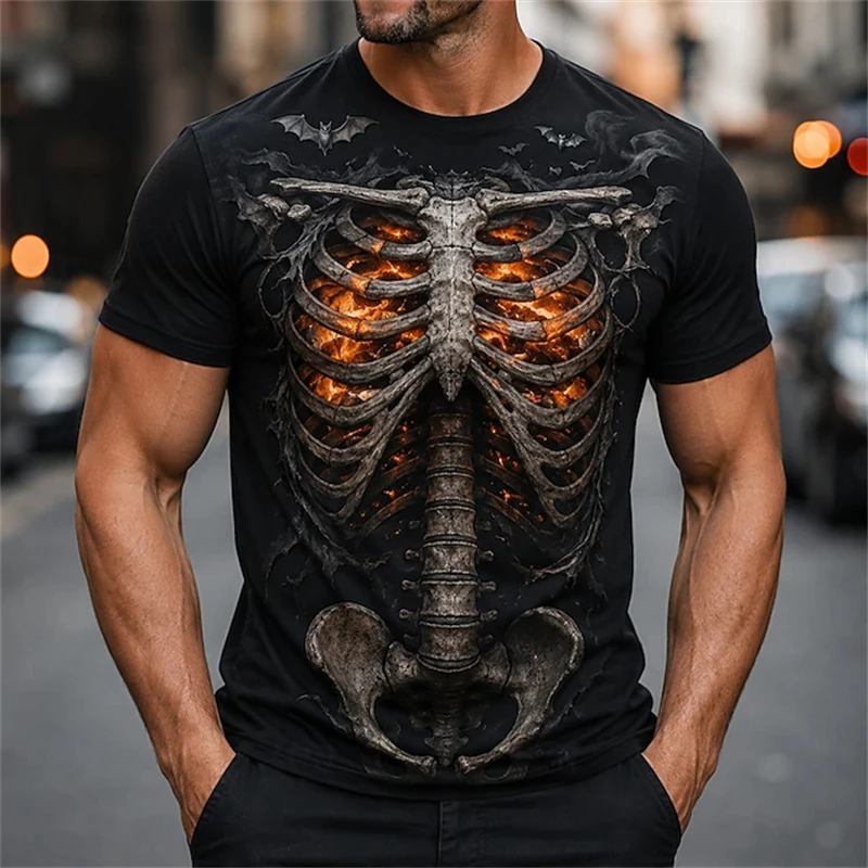 Terror Skull Print Men's T shirt Hip Hop Trend Harajuku Vintage Clothes Casual O-neck Loose Short Sleeve Tee Fashion Street Tops