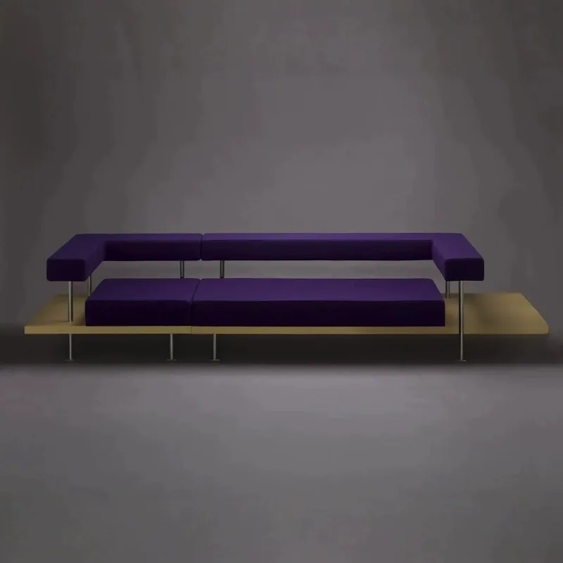 Nordic living room designer creative solid wood metal double triple sofa, medieval retro straight row fabric sofa deck