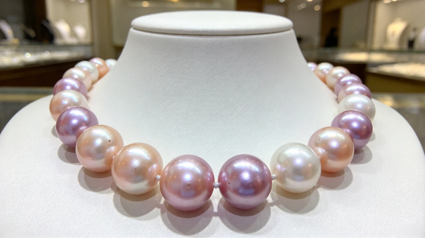 Genuine 13-15mm Multicolor Pearl Necklace, Flaws, Classic Gift for Daily Wear & Party