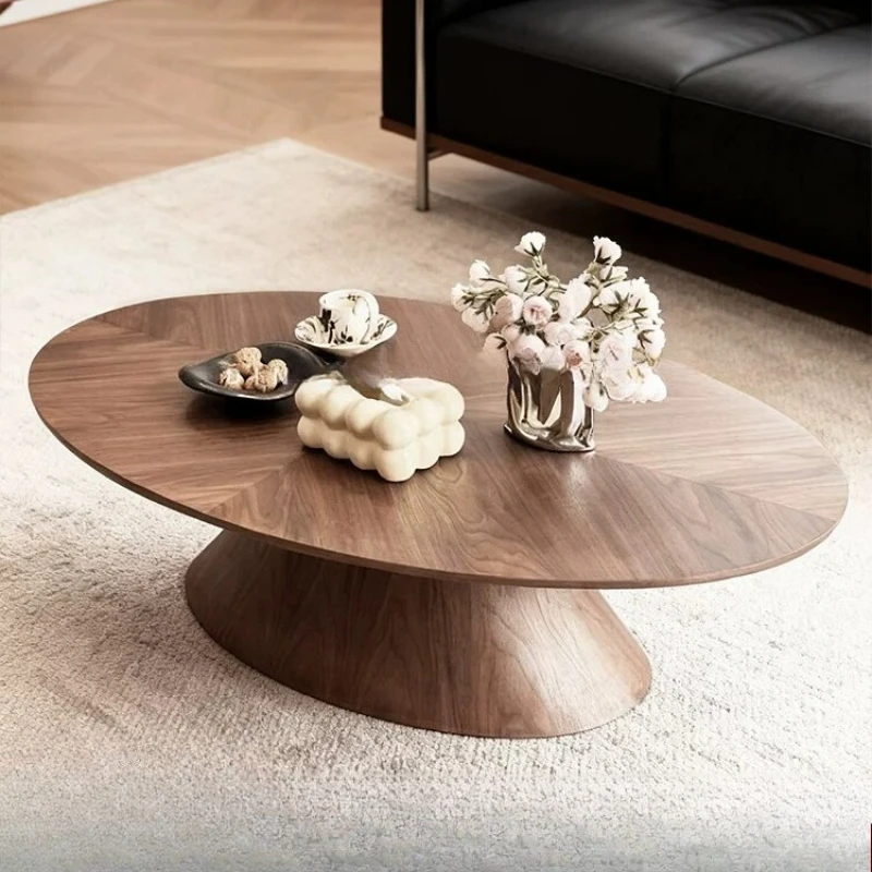 

Medieval walnut oval coffee table light luxury household living room small apartment solid wood coffee table