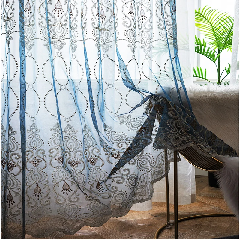 Upscale Curtains for Bedroom Luxury European Finished Curtains Fabric Embroidered Beige Tulle Cortinas For Living Room M072&C